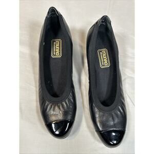 Munro American Shoes W 7-1/2 M Elastic Collar Ballet Pumps Black Leather USA